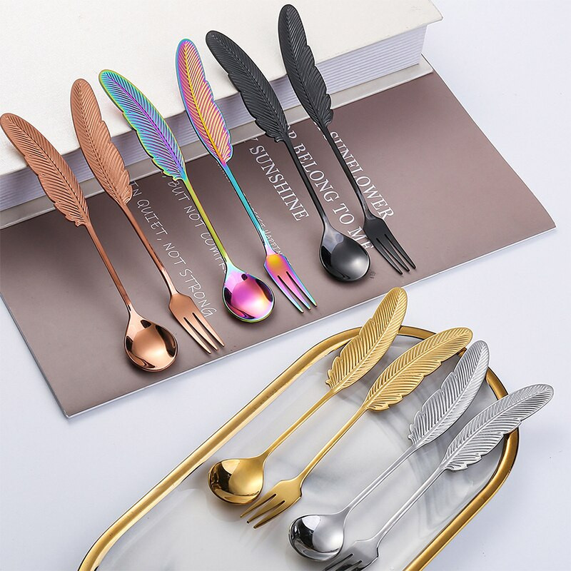 Kūrybingas nerūdijančio plieno šaukštas šakelė lapai šaukštas šakutė kavos šaukštas kalėdinės dovanos virtuvės reikmenys stalo reikmenys dekoravimas