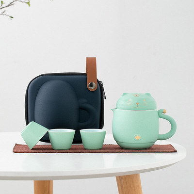 Aranyos Tigris utazó hordozható kerámia teáskészlet teáskanna teáscsészével Kreatív állati égésgátló teáskészlet Irodai utazási ajándék otthonra