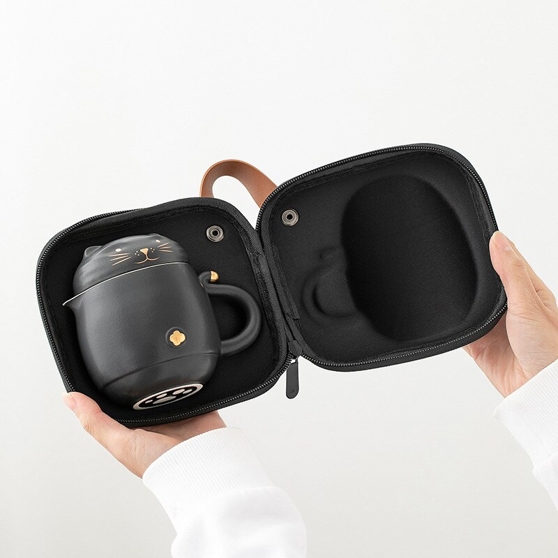 Aranyos Tigris utazó hordozható kerámia teáskészlet teáskanna teáscsészével Kreatív állati égésgátló teáskészlet Irodai utazási ajándék otthonra