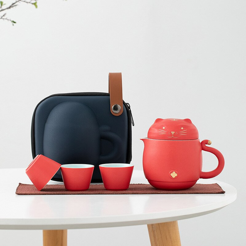 Aranyos Tigris utazó hordozható kerámia teáskészlet teáskanna teáscsészével Kreatív állati égésgátló teáskészlet Irodai utazási ajándék otthonra