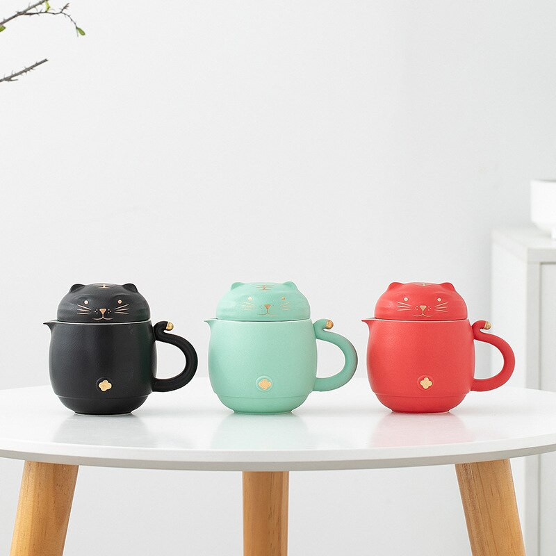 Aranyos Tigris utazó hordozható kerámia teáskészlet teáskanna teáscsészével Kreatív állati égésgátló teáskészlet Irodai utazási ajándék otthonra
