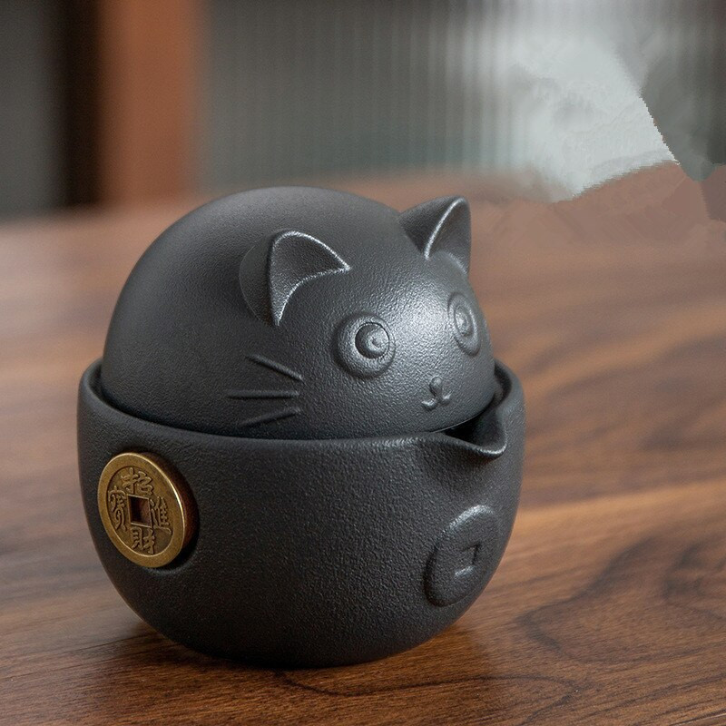 Cestovná prenosná keramická čajová súprava Lucky Cat s čajovou kanvicou, šálky na čaj s roztomilým zvieratkom, čajový riad do kancelárie, domova, cestovateľského darčeka pre priateľa