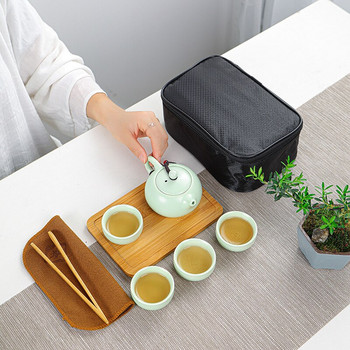 Чаши за чай Celadon Carp Чаи Kung Fu Комплект за чай Китайски Xishi Beauty Teaware Домакинска проста преносима керамична кана за чай Подарък комплект за пътуване