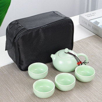 Чаши за чай Celadon Carp Чаи Kung Fu Комплект за чай Китайски Xishi Beauty Teaware Домакинска проста преносима керамична кана за чай Подарък комплект за пътуване