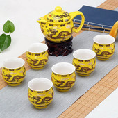Dvojitá keramická súprava čajového riadu, 1 kanvica na čaj + 6 šálok, vynikajúca kanvica na čaj, šálka čaju, porcelánová čínska kung-fu čajová súprava na nápoje