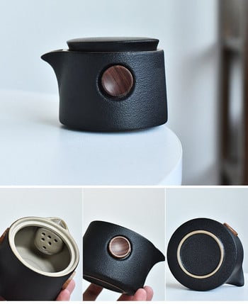 Черна керамика за пътуване на открито сервиз за чай преносим керамичен подарък 1 чайник 3 чаени чаши Dehua kungfu чайник Подаръчна кутия