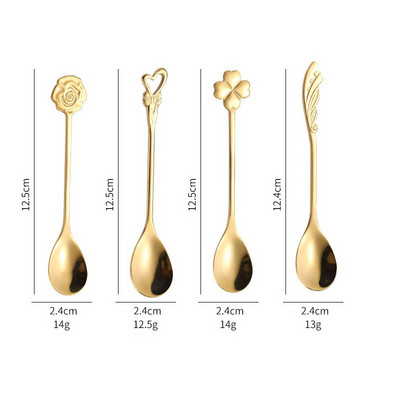 OHFIN 4 buc/set lingură de cafea din oțel inoxidabil lingură de cafea vintage cu trandafiri lingură de zahăr pentru amestecare înghețată iaurt lingură de miere