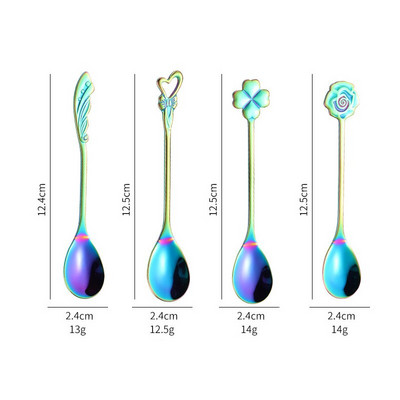 OHFIN 4 buc/set lingură de cafea din oțel inoxidabil lingură de cafea vintage cu trandafiri lingură de zahăr pentru amestecare înghețată iaurt lingură de miere