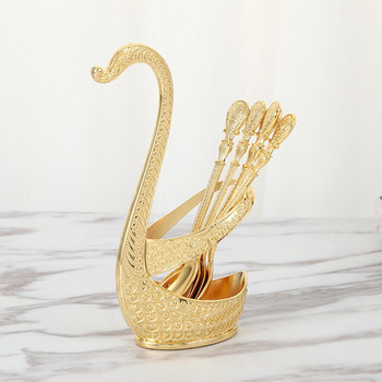 Европейски стил метална чаена лъжичка кутия за съхранение лебед златна лъжица модни плодове сладък десерт творчески набор от лъжици декорация на дома