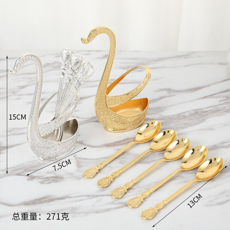 Linguriță de metal în stil european, cutie de depozitare pentru lebădă, lingură de aur, fructe de modă, desert drăguț, set de linguri creative pentru decorarea casei