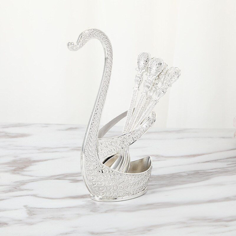 Linguriță de metal în stil european, cutie de depozitare pentru lebădă, lingură de aur, fructe de modă, desert drăguț, set de linguri creative pentru decorarea casei