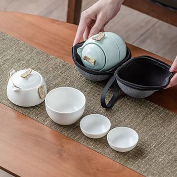 Комплект за чай за пътуване Преносим комплект за чай Kung Fu 1 чайник 3 чаши Керамична чаша за чай на открито Керамична чаша Shu Puer Чаши и чаши Gaiwan Саксия за самовар