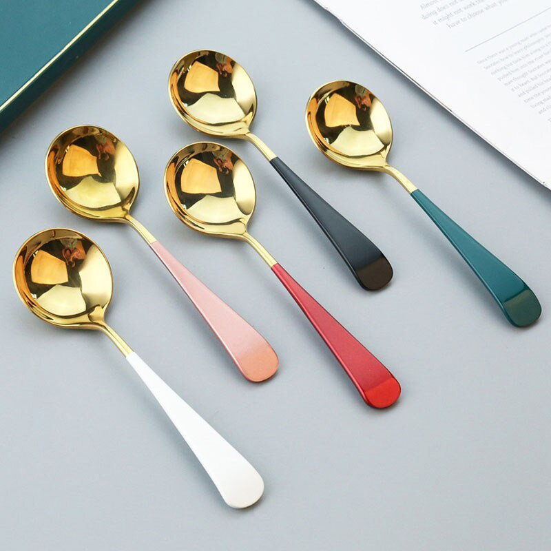 1 bucăți linguri cu cap rotund din oțel inoxidabil lingură de masă lingură de cafea pentru amestecare, folosită pentru cină, supă, cereale, desert, fructe