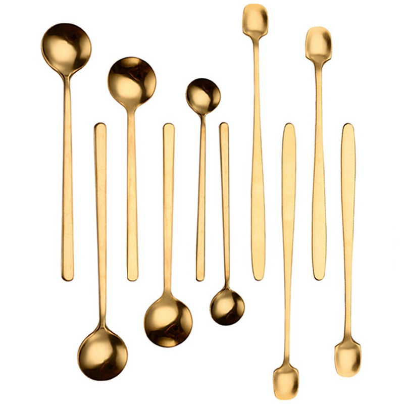 10db/készlet kávéskanál Kerek alakú rozsdamentes acél mini teáskanál cukor desszert kanál fagylalt leves kanál konyhai kiegészítők