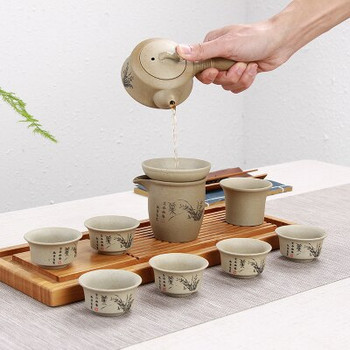 Каменина в японски стил Странична тенджера Сервиз за чай Home Office Kungfu Черен чай Jin Jun Mei Oolong Teaware Company Activity Gift Box