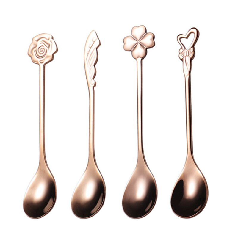 4db/készlet 304 Rozsdamentes acél kávékeverő kanál Agapanthus kanál ajándékdoboz Esküvői ajándék kanál szett Konyhai kütyük