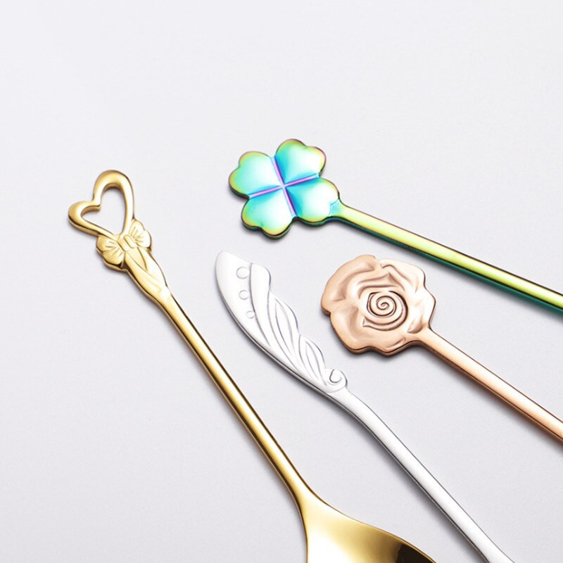 4db/készlet 304 Rozsdamentes acél kávékeverő kanál Agapanthus kanál ajándékdoboz Esküvői ajándék kanál szett Konyhai kütyük