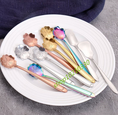 Minunate linguri de gheață cu flori curcubeu din oțel inoxidabil 410, cu oglindă, amestecare, amestecare, băutură, înghețată, desert, lingură de ceai