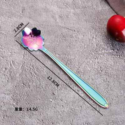 Minunate linguri de gheață cu flori curcubeu din oțel inoxidabil 410, cu oglindă, amestecare, amestecare, băutură, înghețată, desert, lingură de ceai