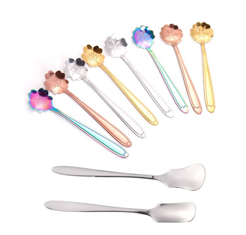 Minunate linguri de gheață cu flori curcubeu din oțel inoxidabil 410, cu oglindă, amestecare, amestecare, băutură, înghețată, desert, lingură de ceai