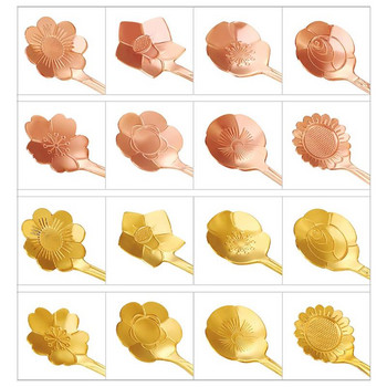 16 БР. Комплекти прибори за хранене от неръждаема стомана Златен модел на цветя Плодов десерт Лъжица за сладолед Лъжица за смесване на еспресо Кафени лъжици