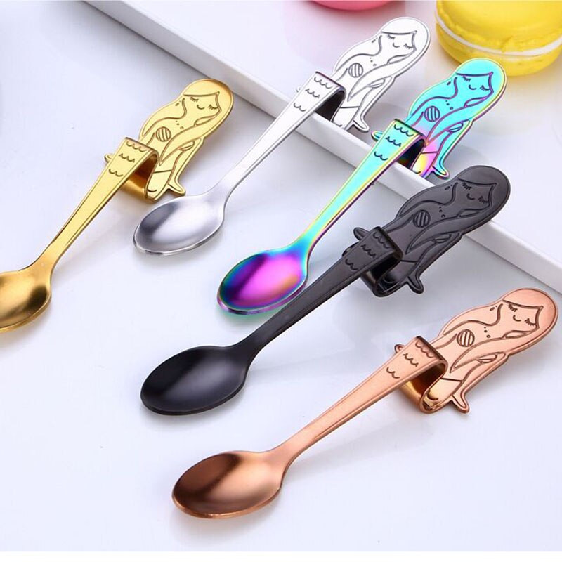 Pachet de 5 linguri de servire mici sirene creative din oțel inoxidabil linguri de ceai cu miere pentru petrecere de ceai linguri de suvenir noutate pentru cafea