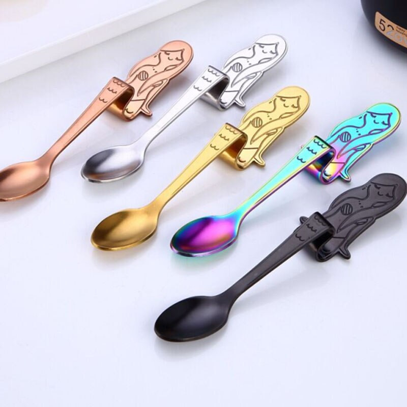Pachet de 5 linguri de servire mici sirene creative din oțel inoxidabil linguri de ceai cu miere pentru petrecere de ceai linguri de suvenir noutate pentru cafea