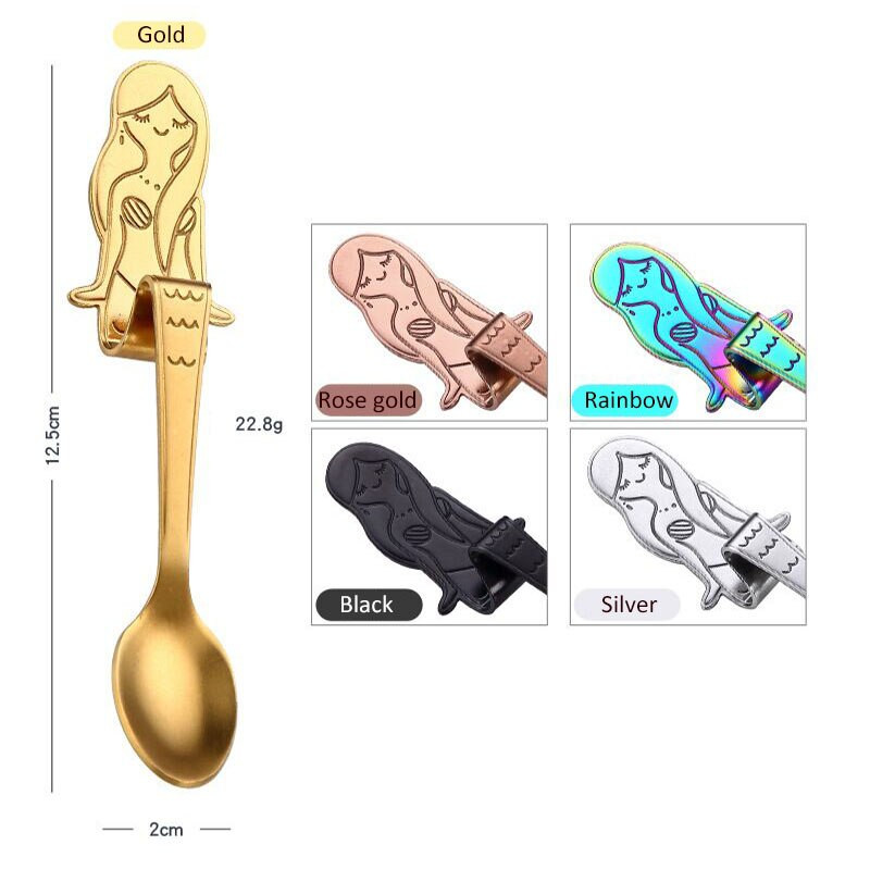 Pachet de 5 linguri de servire mici sirene creative din oțel inoxidabil linguri de ceai cu miere pentru petrecere de ceai linguri de suvenir noutate pentru cafea