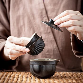 Сервиз за чай от керамика включва 1 тенджера 2 чаши Порцеланов чайник Gaiwan Чайник Инфузер Кунг Фу Туристически офис Китайска чаена церемония Чай