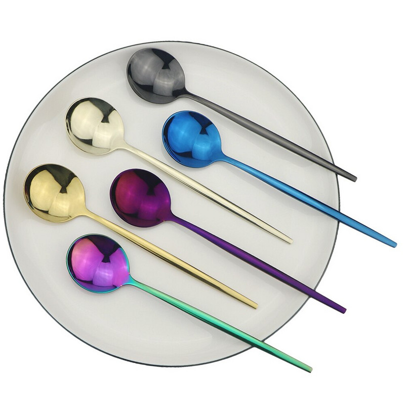 Accesorii de bucătărie Tacâmuri 6 buc. Lingură de ceai din oțel inoxidabil curcubeu Linguri de înghețată pentru desert Linguri de cafea lustruite pentru amestecare