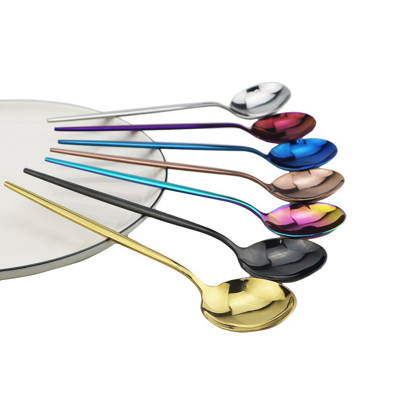 Accesorii de bucătărie Tacâmuri 6 buc. Lingură de ceai din oțel inoxidabil curcubeu Linguri de înghețată pentru desert Linguri de cafea lustruite pentru amestecare