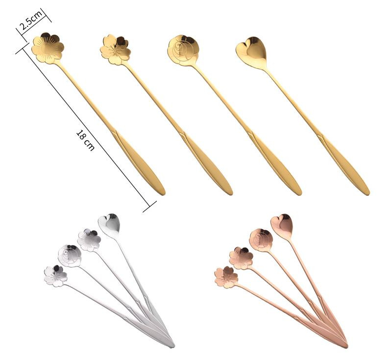 Kiváló minőségű rozsdamentes acél hosszú nyelű virág kávéskanál fagylalt desszert teáskanál konyhai kiegészítőkhöz