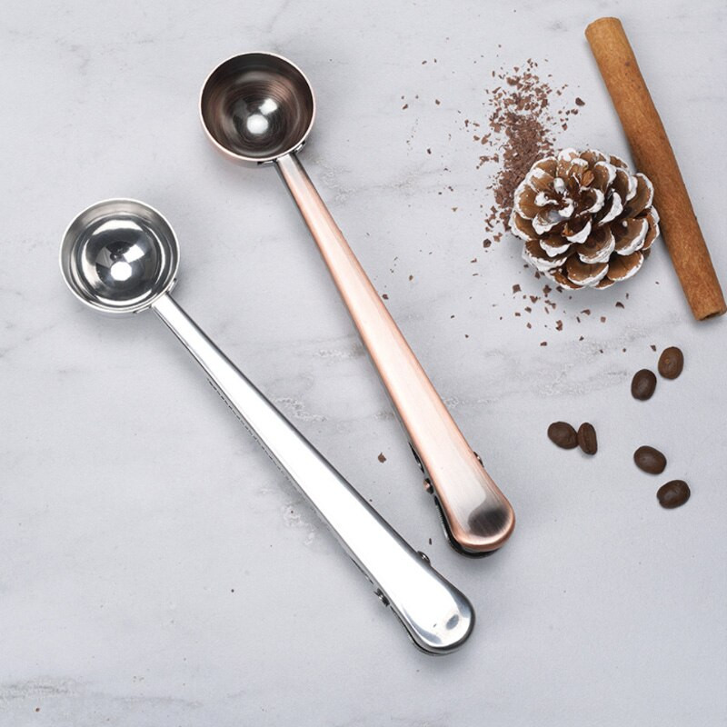Linguriță de cafea din oțel inoxidabil două-în-unul, clemă de etanșare multifuncțională, lingură de măsurare, unelte creative de bucătărie, consumabile pentru condimente