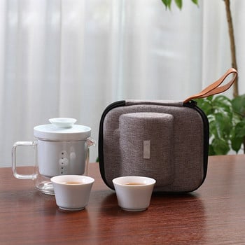 Преносим керамичен комплект за чай Стъклен комплект за чай Kung Fu Чайник Пътешественик Чайник с чанта Чайник Gaiwan Чайни чаши на Чаена церемония
