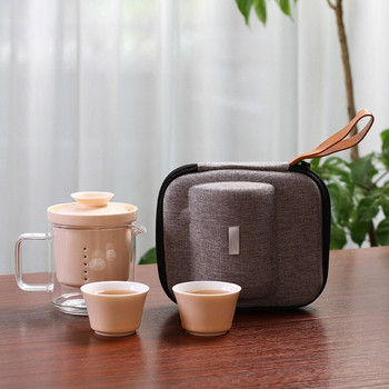 Преносим керамичен комплект за чай Стъклен комплект за чай Kung Fu Чайник Пътешественик Чайник с чанта Чайник Gaiwan Чайни чаши на Чаена церемония