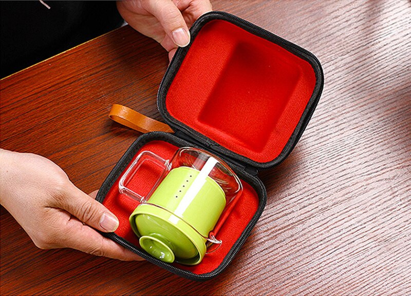 Set de ceaiuri din ceramică portabil Set de ceai Kung Fu din sticlă Ceainic Traveler Ceainic cu pungă Set de ceai Gaiwan Căni de ceai Ceremonia de ceai