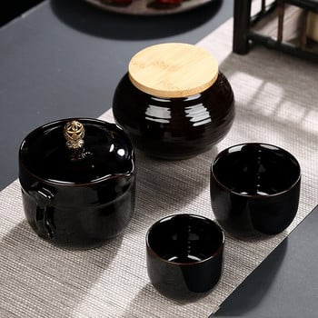 Комплект керамични японски чаши за чай Преносими прибори за чай Кунг Фу Чаша за чай 1 тенджера 2 чаши 1 резервоар Домашен офис Винтидж съдове за напитки Gaiwan