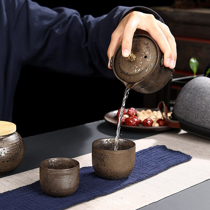 Keramická sada japonských šálok na čaj, prenosná cestovná súprava na čaj Kung Fu, šálka na čaj 1 kanvica, 2 šálky, 1 nádrž, domáca kancelária, vintage riad Gaiwan