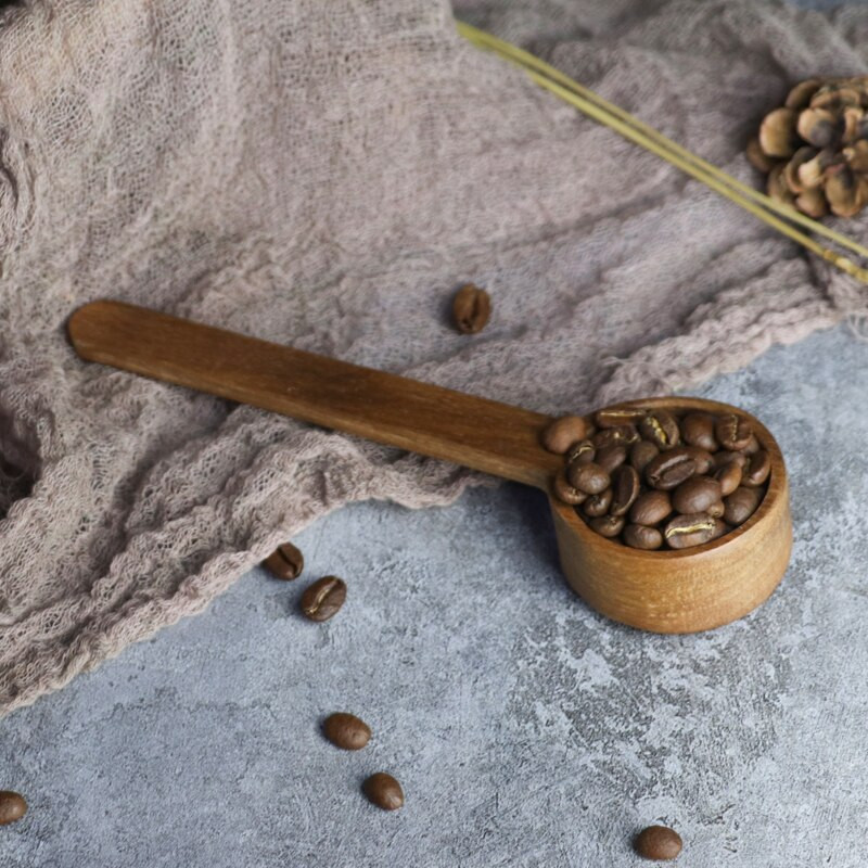 Medinis kavos kaušelis matavimo šaukštas juodo riešutmedžio medžio virtuvės šaukštas cukraus prieskonių miltelių kavos priedai matavimo šaukštas