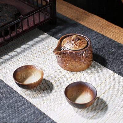 Set de ceai din ceramică japoneză din China, veselă portabilă de călătorie, ceai cu ceai Kung Fu, 1 oală, 2 căni, pentru birou, veselă vintage Gaiwan