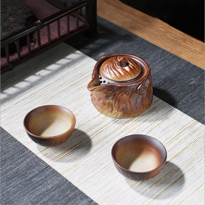 Set de ceai din ceramică japoneză din China, veselă portabilă de călătorie, ceai cu ceai Kung Fu, 1 oală, 2 căni, pentru birou, veselă vintage Gaiwan