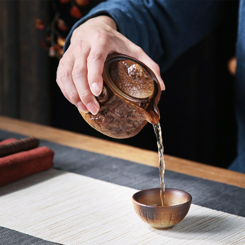 Set de ceai din ceramică japoneză din China, veselă portabilă de călătorie, ceai cu ceai Kung Fu, 1 oală, 2 căni, pentru birou, veselă vintage Gaiwan