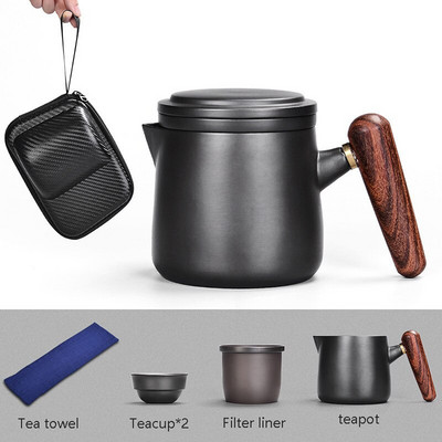 Yixing Purple pieskový čajový set, čierna/červená, keramická japonská sada čajových šálok, prenosný cestovný čajový riad, kung-fu čajový set, šálka, 1 kanvica, 2 šálky, gaiwan