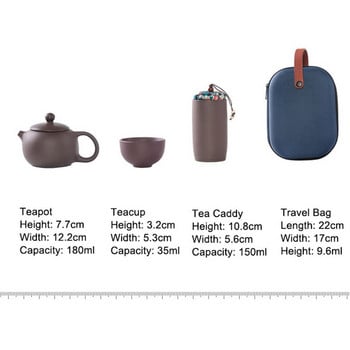 Китайски керамичен сервиз за чай Пътуващ сервиз за чай Преносим лилав глинен комплект чайници с чаена чаша 4 чаши Чаши Чанта за съхранение Комплект чайни прибори