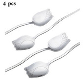 4 buc/set linguri de cafea din oțel inoxidabil cu mâner lung lingură de înghețată pentru desert cu model de flori lingură de amestecare a zahărului de cafea de bucătărie