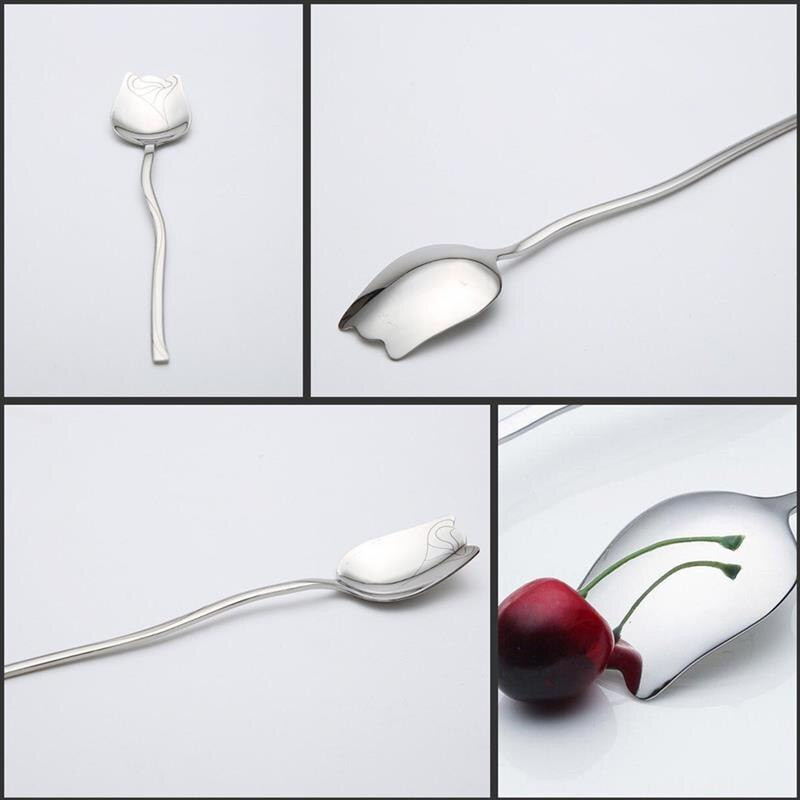 4 buc/set linguri de cafea din oțel inoxidabil cu mâner lung lingură de înghețată pentru desert cu model de flori lingură de amestecare a zahărului de cafea de bucătărie