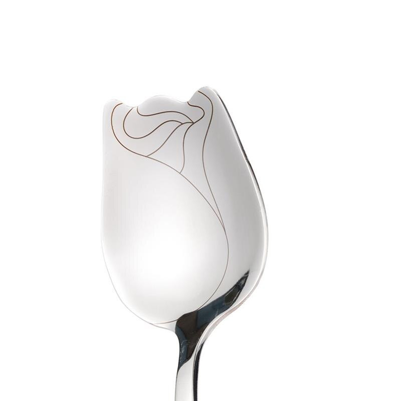 4 buc/set linguri de cafea din oțel inoxidabil cu mâner lung lingură de înghețată pentru desert cu model de flori lingură de amestecare a zahărului de cafea de bucătărie