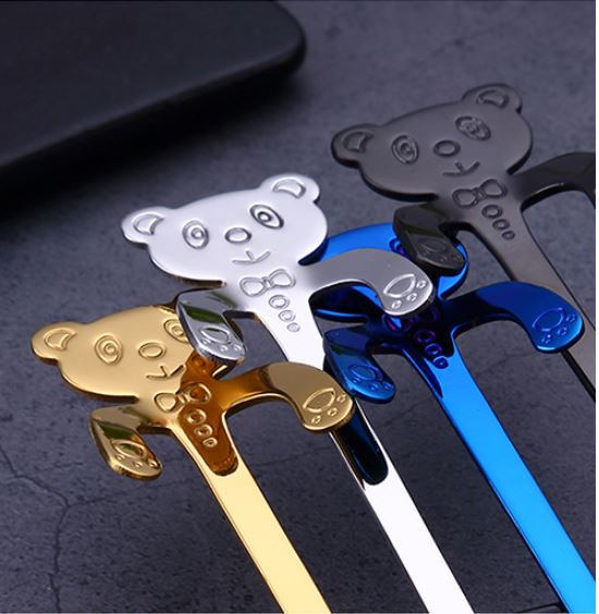 4 бр./компл. Мини лъжици за мечки от неръждаема стомана за кафе, чай, десертна напитка, лъжица, комплект прибори за хранене, кухненски консумативи