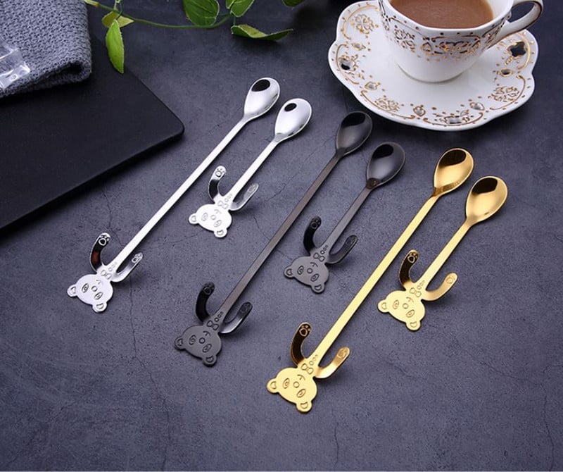 4 бр./компл. Мини лъжици за мечки от неръждаема стомана за кафе, чай, десертна напитка, лъжица, комплект прибори за хранене, кухненски консумативи
