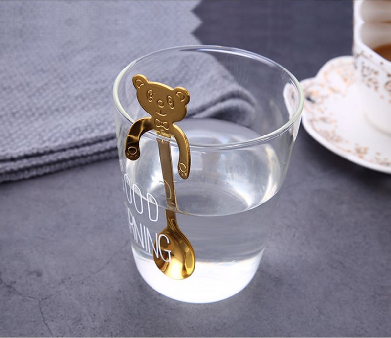 4 бр./компл. Мини лъжици за мечки от неръждаема стомана за кафе, чай, десертна напитка, лъжица, комплект прибори за хранене, кухненски консумативи